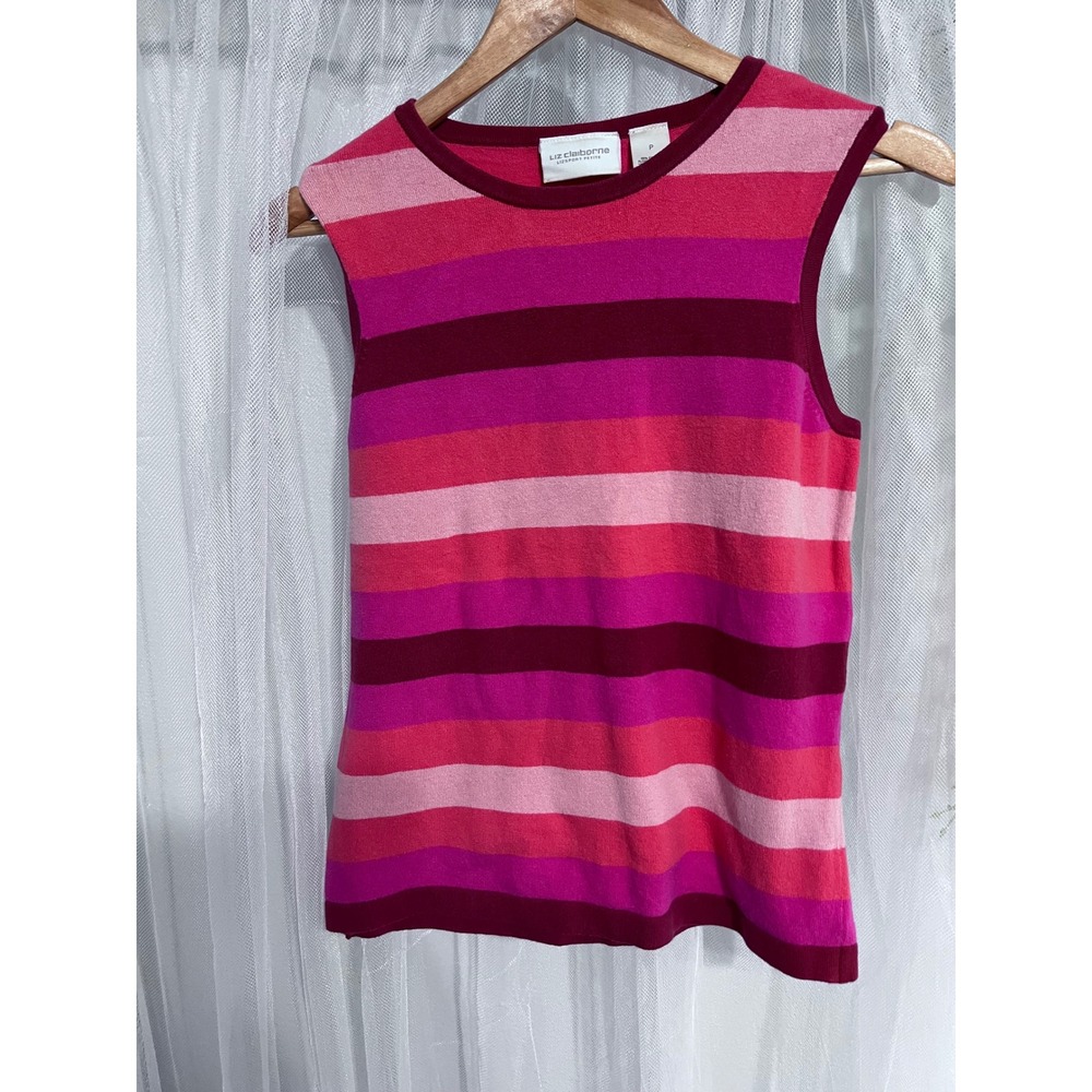 Liz Claiborne Lizsport Petite Pink Striped Twin Set Cardigan & Shell Size PS S